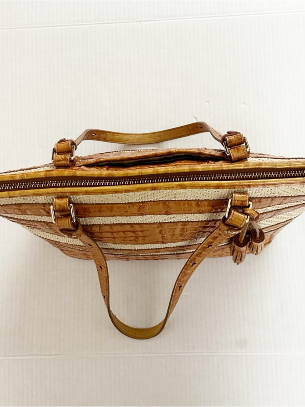 Brahmin Medium Asher Whiskey Raffia Tote - Picture 7 of 14